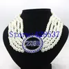 Girocollo Grecia Sorority greca Zeta Phi Beta Simbolo Royal Blue Bianco Cristallo Gioielli di perle Collane multistrato230l