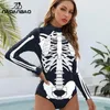 Kvinnors badkläder Nadanbao Halloween Rollspel Kostym Kvinnor Sexig Summer Swime Womens Tight Fit Skeleton Printed Party Badkläder J240131