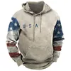 Vintage Erkekler Hoodie Amerikan Bayrağı Desen Baskı Sweatshirt Sokak Moda Uzun Kollu Büyük Boy Y2K Giyim Erkek Hoodies 240123