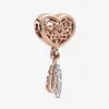 100% 925 srebrne srebrne serce otwarte serce dwa pióra DreamCatcher urok oryginalny europejski urok bransoletki biżuteria mody ACC313I