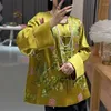 Ubranie etniczne chiński styl swetra wiosna damska i jesienna luźna retro retro solidny kolor haftowany węzeł moda v
