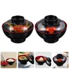 Dinnerware Sets 2 Pcs Bowl Miso Soup Japanese Rice With Lid Ramen Bowls Red Rose Container Abs Plastic Lidded Serving