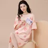 Kvinnors sömnkläder sommar bomull kort ärm söt tecknad nattklänning kvinnor japansk stil casual o nack mini pyjamas