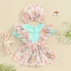 Clothing Sets Baby Kid Clothes Girls Short Sleeve Romper With Print Suspender Dress And Hat Easter Outfit Born Set