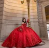 Vestidos vermelhos quinceanera brilhantes com mangas removíveis vestido de 15 anos vestido de baile meninas mexicanas doces de 16 anos vestido de festa