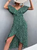 Feestjurken Elegante Bloemen Midi Jurk Vrouwen Zomer Sexy Backless Ruche Split Strand Casual Zwart Off Schouder Onregelmatige 2024