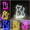 Veilleuses chat néon signe LED figurine animale mode lampe décoration ornements pour chambre animalerie fête vacances USB et alimenté par batterie