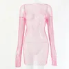 Casual Dresses Dirtylily Crystal Diamond Sexig Bodycon Dress Women Hollow Out Long Sleeve Mini 2024 Summer See Through Party