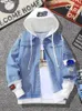 Zogaa Mens Fall Hooded Denim Jacket Trend Slim Stilig Fallwinter Baseball AllMatch Casual Clothes Streetwear 240130