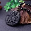 Anhänger Halsketten Natürlicher schwarzer Obsidian Handgeschnitzter chinesischer Drache Phoenix BaGua Lucky Amulett Kostenlose Halskette Fahion Feinsteinschmuck