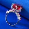 Pierścienie klastra Vintage 8ct Ruby Diamond Ring Real 925 Srebrny Party Wedding For Women Bridal zaręczynowy biżuteria
