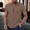 Men's Tank Tops 2024 New Mens Short Sleeve Tshirt V neck button Cotton Linen Shirt Mens Casual Clothes Popular Tops for Men YQ240131