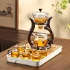 Teaware set värmebeständigt glas te set magnetiskt vatten avledning roterande täckskål automatisk tillverkare lat kungfu tekanna dricka