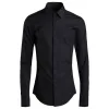 Camicia da uomo a 4 colori Camicia elegante da uomo con colletto ricamato di lusso Bianco Nero Blu navy Camicie da uomo alla moda tinta unita Casual Slim Fit