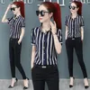 Camicette da donna Fashion Women Fring Summer Style Shirts Lady Casual Office Work Wear Ol Short Short Striped Blusas tops DF2699