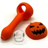 Halloween crânio jack abóbora silicone fumar tubo de mão forma dos desenhos animados com tigela de vidro para erva seca tabaco queimador de óleo tubos cera dab plataformas atacado