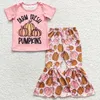 Kläder set grossist baby flicka kläder fall gård färska pumpor flickor boutique kläder halloween barn kort ärm klocka byxor