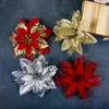 Fiori decorativi 5/10 pezzi Glitter Natale artificiale Oro rosso Poinsettia Testa di fiore Ornamenti per l'albero di Natale Decorazione Decorazioni per la casa Anno