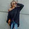 Suéter feminino pulôver casual manga comprida malha fofo suéter solto jumper tops malhas outono um ombro oversized