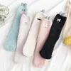 Women Socks Kawaii Fluffy Embroidered Cute Cartoon Eyes Expression 3D Ears Warm Home Floor Sleep Fuzzy Calcetines