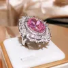 Küme halkaları narin 925 Sterling Gümüş Pembe Zirkon Taşları Kadınlar Moda Gelin Düğün Turmalin Yüzük Takı Hediyesi