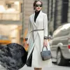 Women's Leather Jacket Office Lady White Sheepskin Down Coat Single Button Sashes V-Neck Long Elegant Autumn Winter Women Sl2024