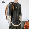 Japansk streetwear falska två tröjor mode runda hals lösa pullover män kläder harajuku topp hip hop casual kläder 240131