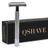 Qshave navalha de segurança com borda dupla, cabo longo, borboleta, aberta, clássica, cor prata, 1 cabo, 5 lâminas 240127