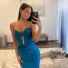 Blue Mermaid Sexy Prom Dress Split Illusion Formal Evening Elegant Beads Lace Appliques Party Dresses For Special Ocns Promdress es dress