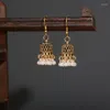 Boucles d'oreilles pendantes Vintage Boho gitane, petites cloches de couleur or, bijoux Orecchini en perles avec pompon pour dames rétro Jhumka288D