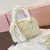 Totes 2023 Summer Bowling Bag Pleated Diamond Check Embroidery Fashion Hand Bill Shoulder Crossbody Bag Boston Bag T240131