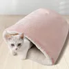 Cesta de cama para gatos de invierno, nido cálido de felpa para perros, saco de dormir grueso para perros pequeños y medianos, agujero para Gato suave 240131