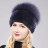 Russland Stil Frauen Echte Echte Fuchs Pelz Mützen Hut Mädchen Natürliche Echt Rex Kaninchen Fell Skullies Kappe Stricken Winter Echt pelz Hüte 240131