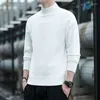 Suéter masculino de gola alta, manga comprida, lapela, meio outono e inverno, slim, camisa de fundo na moda 2024