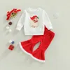 FOCUSNORM 0-4Y Kerst Baby Meisjes 2 stks Kleding Kerstman Gedrukt Lange Mouw Sweatshirt Tops Fluwelen Flare Broek