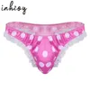 Underpants Męscy Sissy Bielica seksowna błyszcząca satynowa satyna gniew g sznur mikro-tonong koronkowy slip kropki t-back bikini majty bajek bielizny