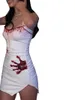 Casual Dresses Women Halter Neck Dress Blood Handprint Print Summer Backless Split Party Mini For Cocktail Beach Club Streetwear