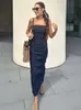 TRAF Dresses for Women Tube Top Elastic Tight Dress Summer Backless Sexy Evening Dresses Denim Midi Party Dress 240126