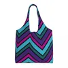 Shopping Bags Zigzag Pattern Seamless Canvas Women Reusable Large Capacity Groceries Bohemian Modern Geometric Shopper Tote