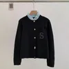 S letra bordada de malha feminina suéter cardigan marca de luxo Y2K destacável gola plissada feminina Sandros suéter jaqueta 240131