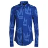 New Men Shirt Luxury Original Brand Allover Printed Crown Design Mens Dress Shirt Fashion Trend Mens Shirts Casual Slim Fit