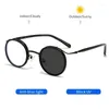 Lunettes de soleil Mode Tendance Rétro Japonais Cadre rond Lunettes presbytes pour hommes et femmes Pochromic Anti Blue Light Lunettes de lecture