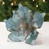 Dekorative Blumen 1PC 22CM Glitter Künstliche Blumenköpfe Weihnachtsbaum Dekorationen Weihnachten Ornament Dekor Gefälschte Beere