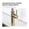 Kitchen Faucets Brushed Gold Brass Mixer For Sink Single Lever Pull Out Spring Spout Tap Cold Water 1036