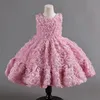 Pink Champagne Ball Gown Flower Girl Dresses For Wedding Handmake Flowers Beaded Puffy Little Girls Pageant Dress Toddler First Holy Communion Birthday Gowns