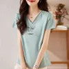 V-neck Short Sleeved T-shirt for Women, Summer Thin Style, 2024 New Western-style Small Shirt, Women's Half Sleeved Top, Middle-aged T-shirt