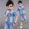 Set di abbigliamento Abbigliamento per ragazzi Set estivo 2 pezzi Camicia da cowboy Pantaloncini Pantaloni casual a maniche corte per adolescenti