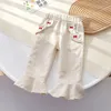 Pantaloni 2024 primavera coreana per bambini neonate pantaloni in cotone floreale elastico in vita tasca Cusual abiti per bambina