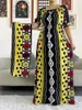 Ethnische Kleidung 2024 African Dashiki Baumwolle Blumenkleid Gedruckt Kurzarm Sammeln Taille Gerade Lose Frauen Mit Schal
