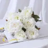 Hochzeit dekorative Blumen Hochwertige 9 Köpfe Seidenrose Blumenstrauß mit Blatt Künstliche Blume ZZ